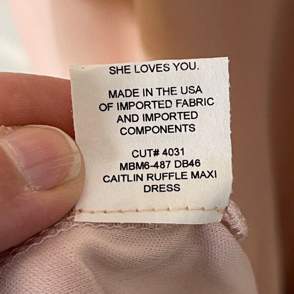 Show Me Your MuMu Caitlin Ruffle Dusty Blush Crisp Maxi Bridesmaid Dress S NWOT - Picture 5 of 12